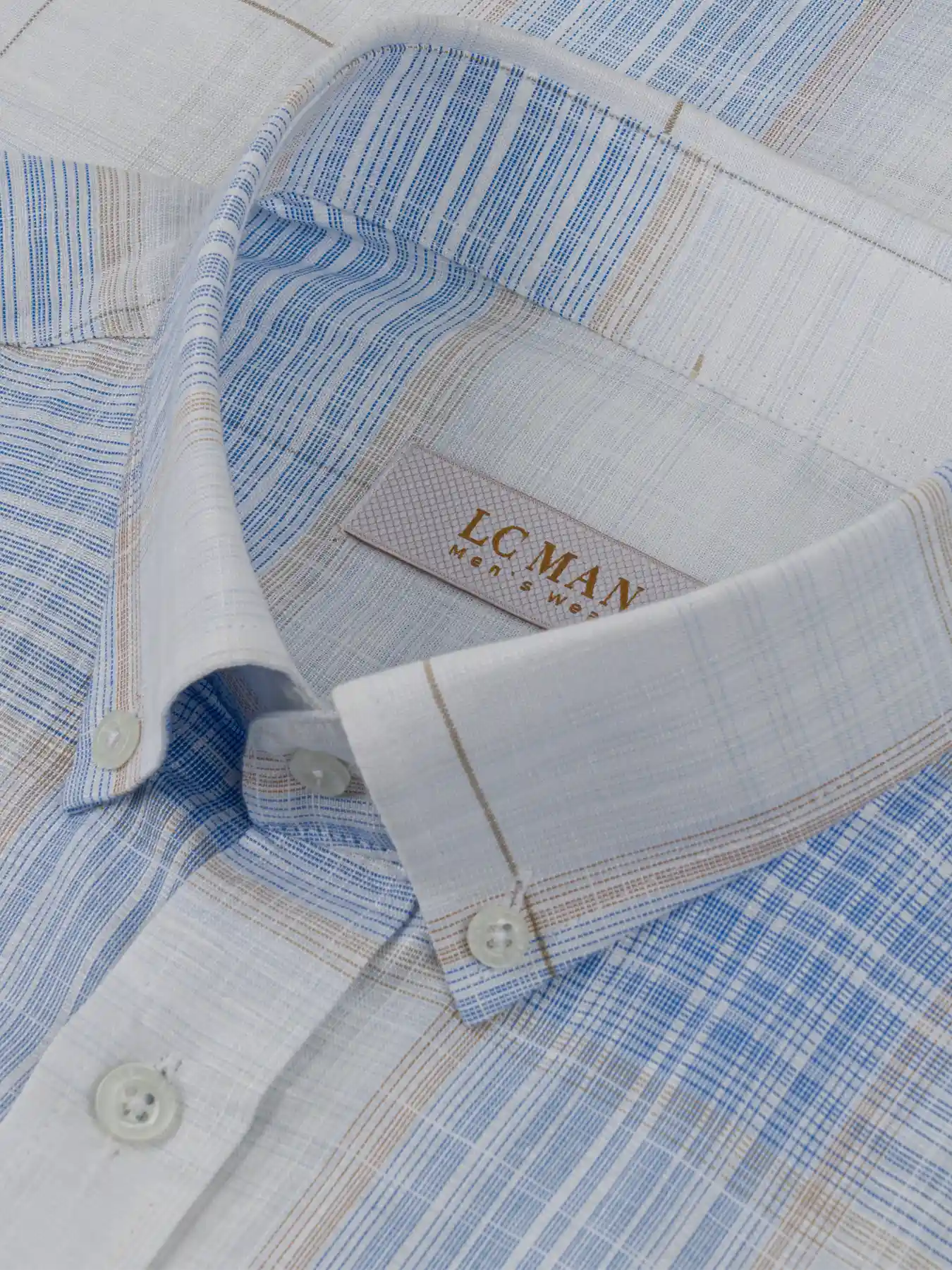 پیراهن آبی چهارخانه آستین بلند  ال سی من 5