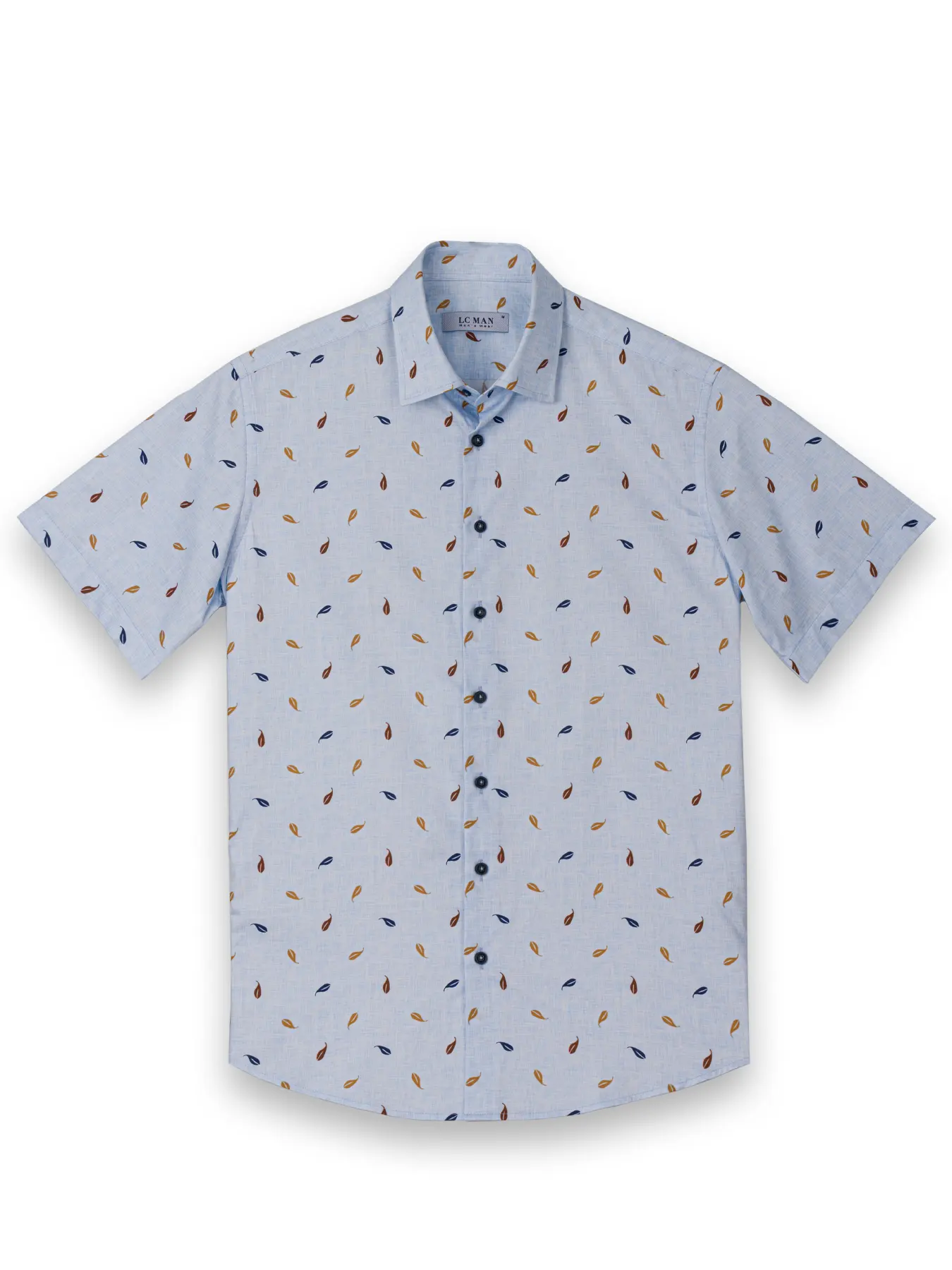 پیراهن آبی طرح دار آستین کوتاه ال سی من 