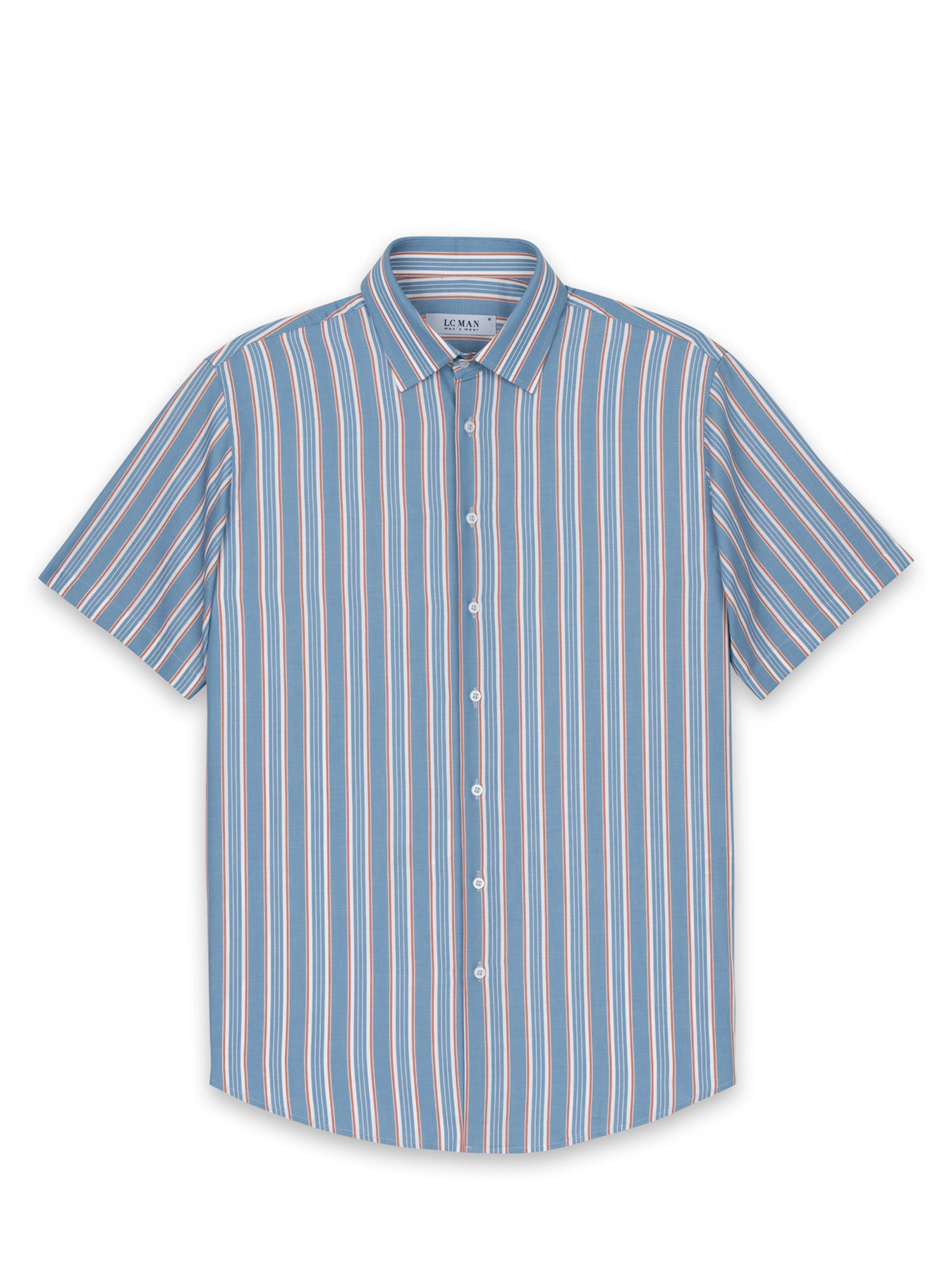 پیراهن آستین کوتاه راه راه آبی ال سی من 90