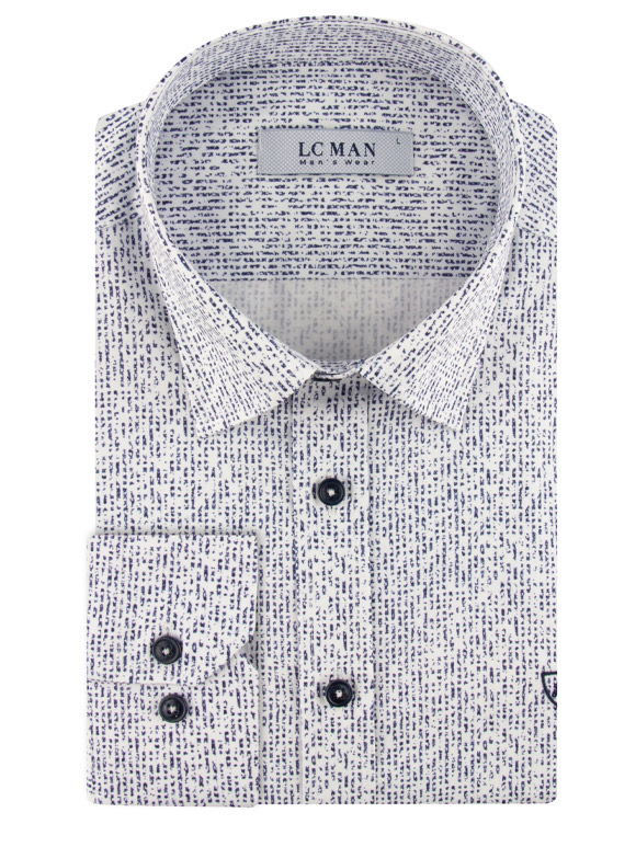 پیراهن آستین بلند سفید سرمه ای طرح دار ال سی من