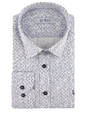 پیراهن آستین بلند سفید سرمه ای طرح دار ال سی من