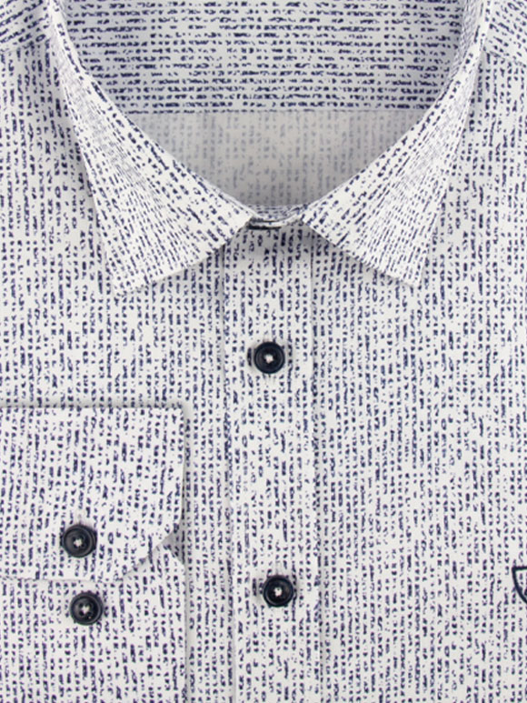 پیراهن آستین بلند سفید سرمه ای طرح دار ال سی من