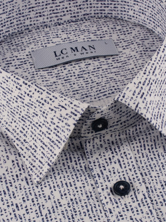 پیراهن آستین بلند سفید سرمه ای طرح دار ال سی من