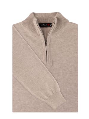 پلیور بافت مردانه کرم یقه نیم زیپ