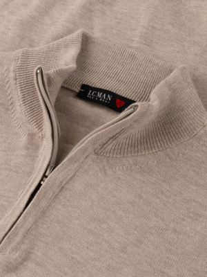 پلیور بافت مردانه کرم یقه نیم زیپ