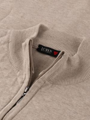 سویشرت مردانه کرم تمام زیپ طرح لوزی دوزی