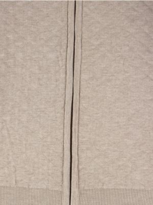 سویشرت مردانه کرم تمام زیپ طرح لوزی دوزی