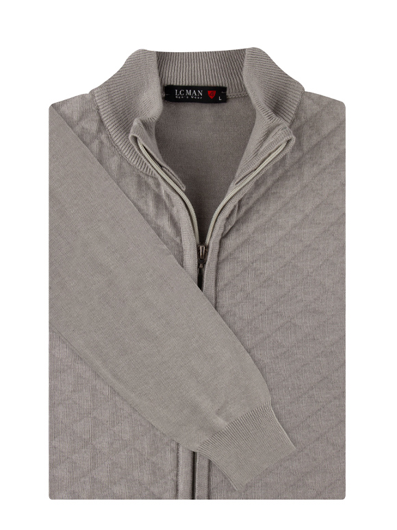 سویشرت طوسی تمام زیپ طرح لوزی 