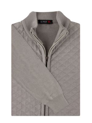 سویشرت طوسی تمام زیپ طرح لوزی 