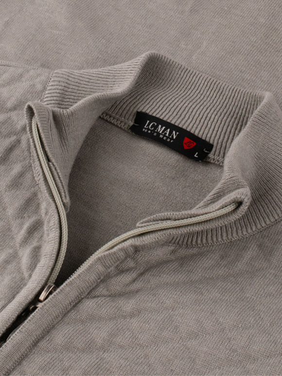 سویشرت طوسی تمام زیپ طرح لوزی 