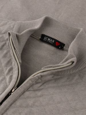 سویشرت طوسی تمام زیپ طرح لوزی 