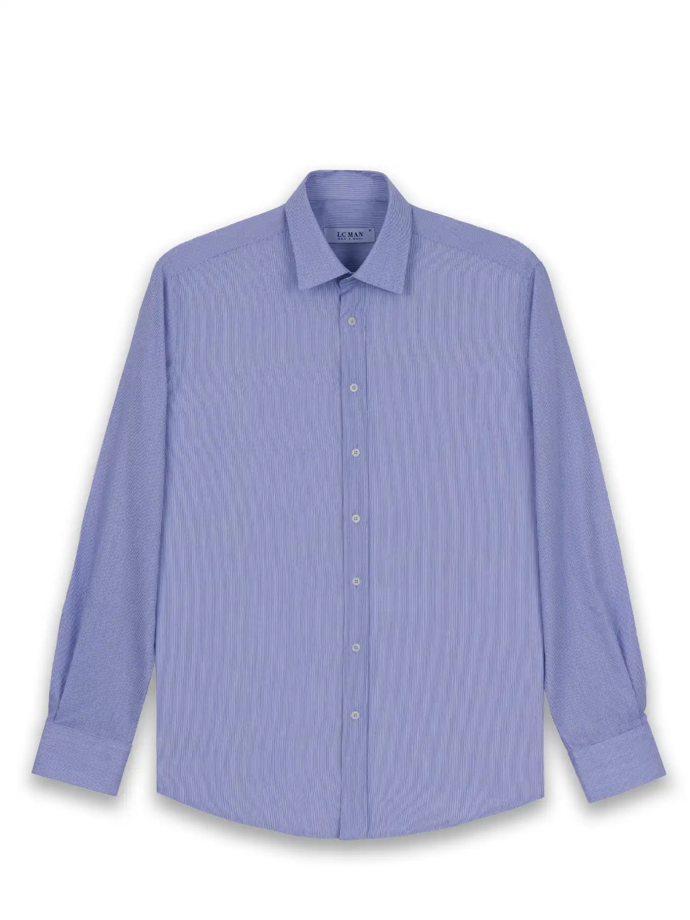 پیراهن آستین بلند مردانه راه راه ریز آبی ال سی من
