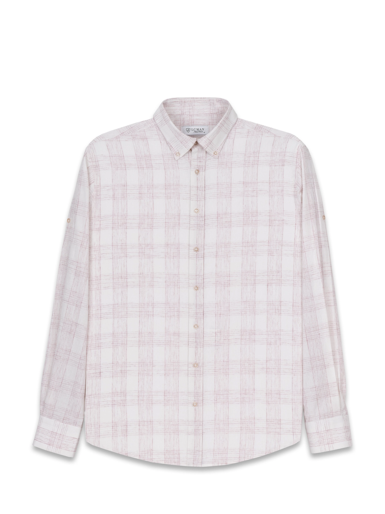 پیراهن آستین بلند زرشکی چهارخانه ال سی من 74