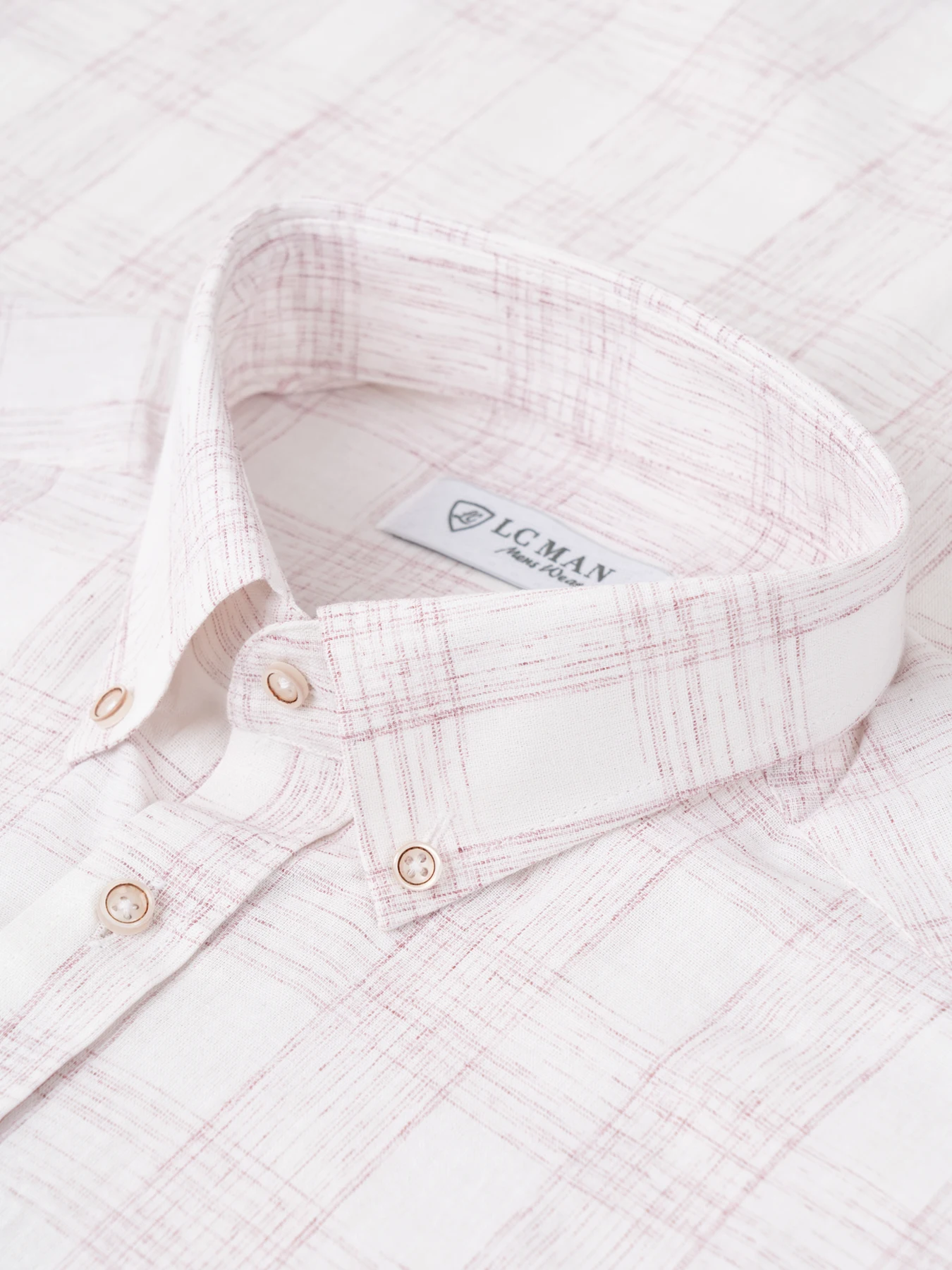 پیراهن آستین بلند زرشکی چهارخانه ال سی من 74