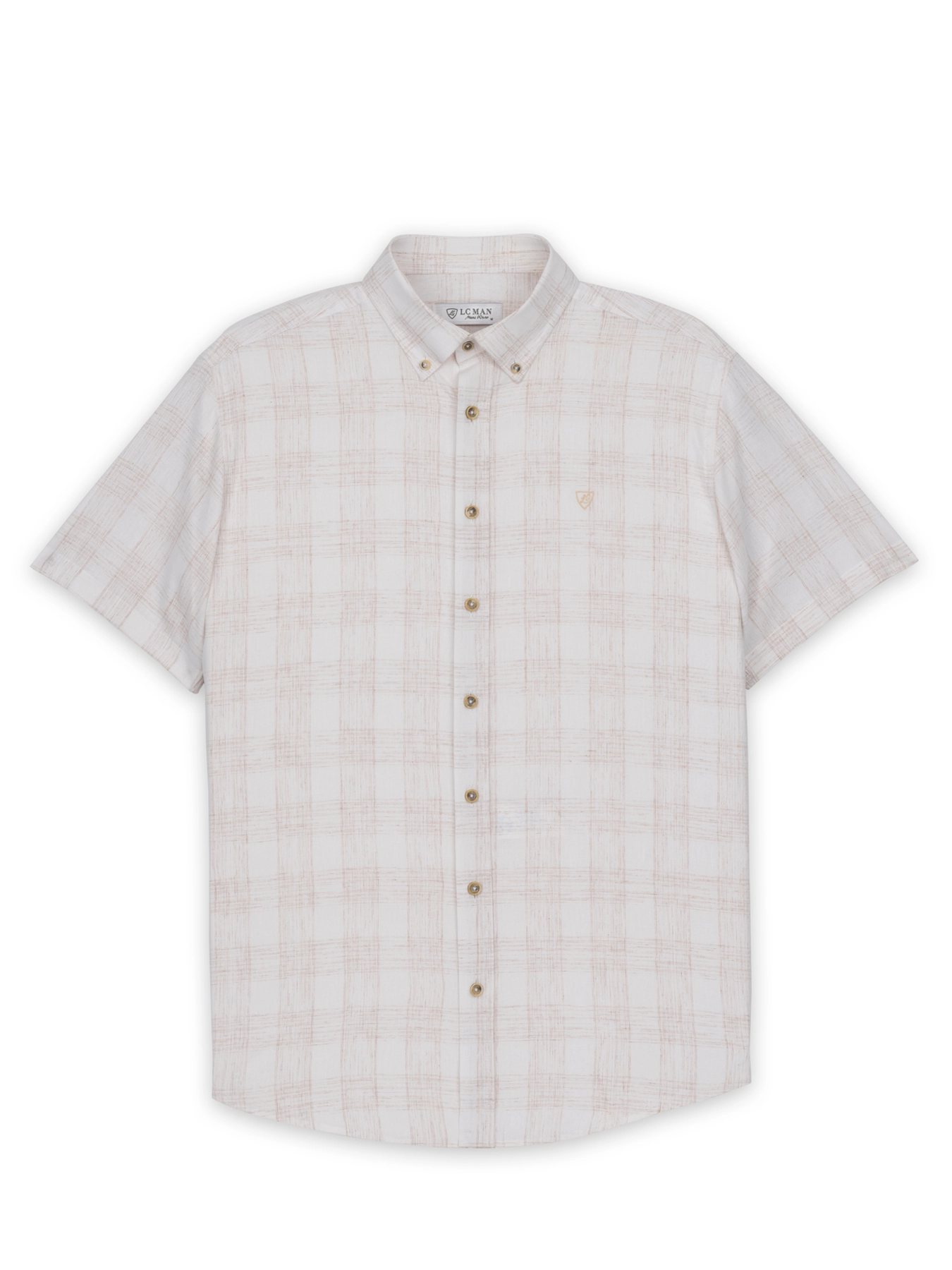 پیراهن آستین کوتاه چهارخانه کرم ال سی من 75