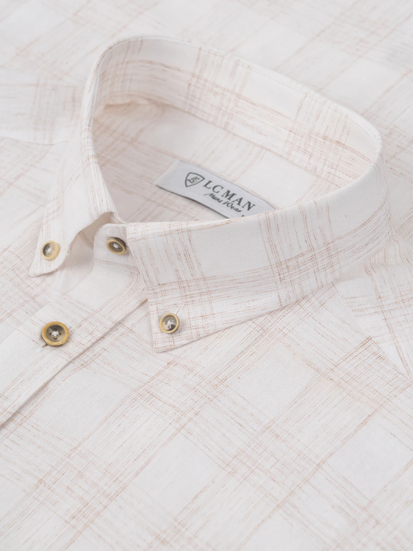 پیراهن آستین کوتاه چهارخانه کرم ال سی من 75