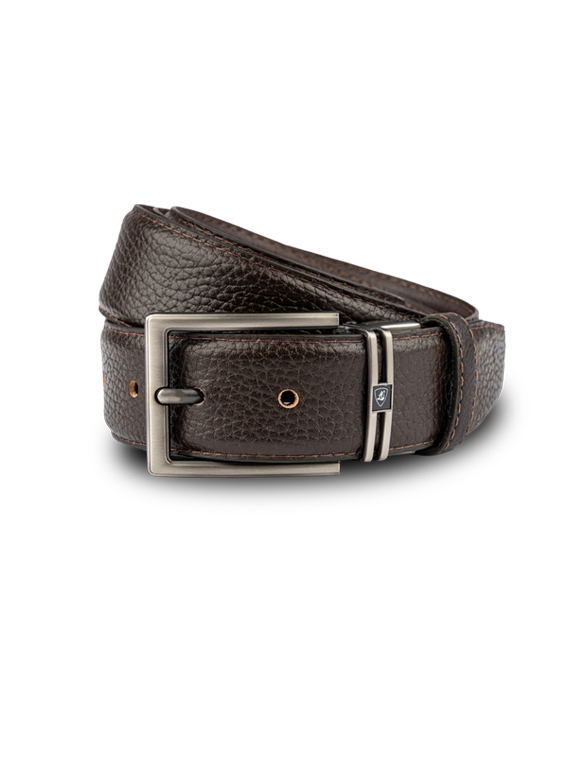 کمربند مردانه چرم قهوه ای فلوتر قلاب دودی مات 