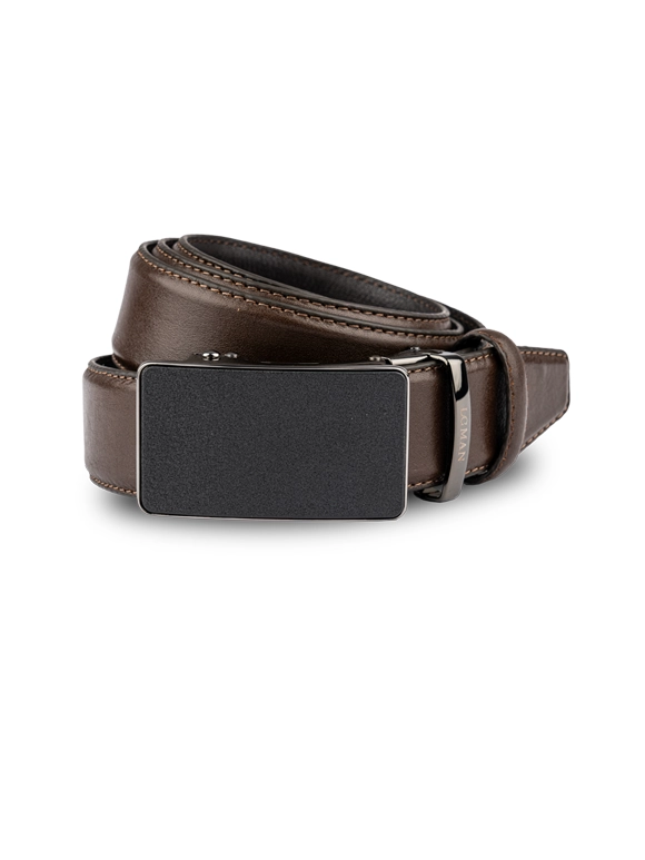 کمربند چرم ریلی قهوه ای سگک دودی