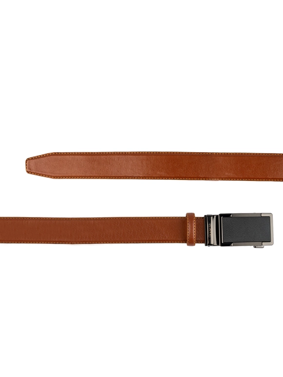 کمربند چرم عسلی ریلی سگک دودی 