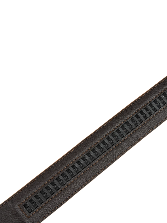 کمربند چرم عسلی ریلی سگک دودی 