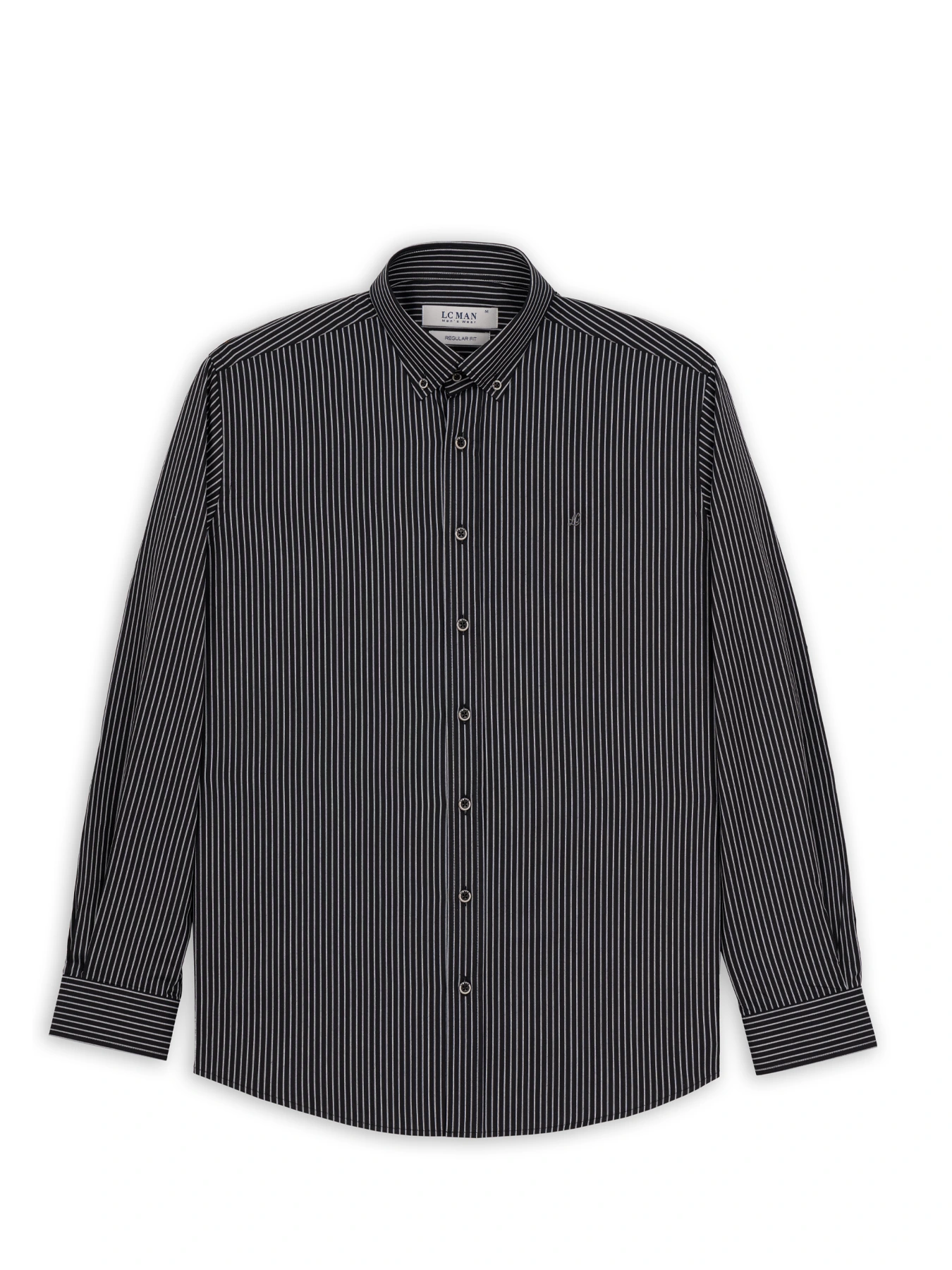 پیراهن آستین بلند مشکی راه راه ال سی من 100