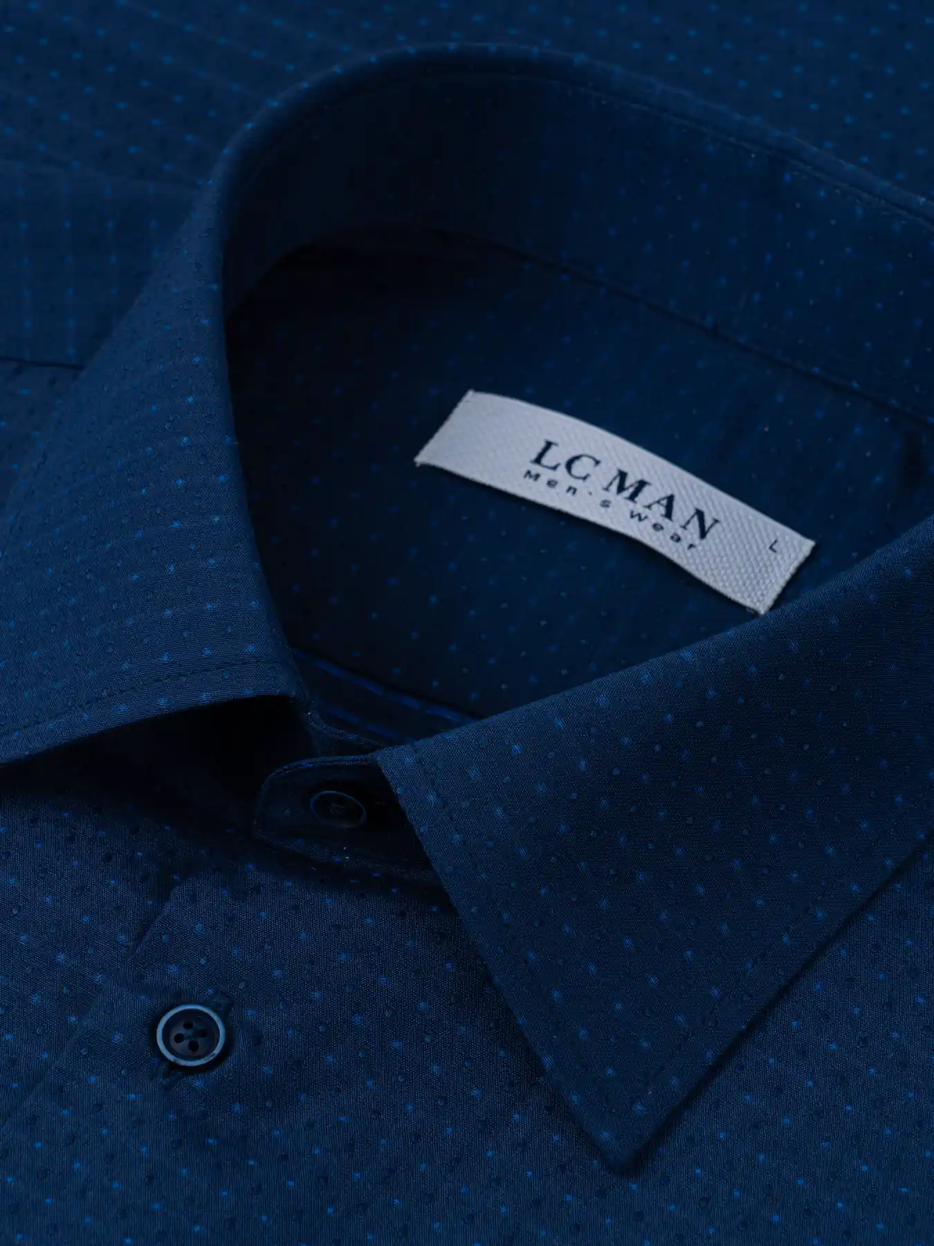 پیراهن آستین بلند سرمه ای طرح دار ال سی من 93