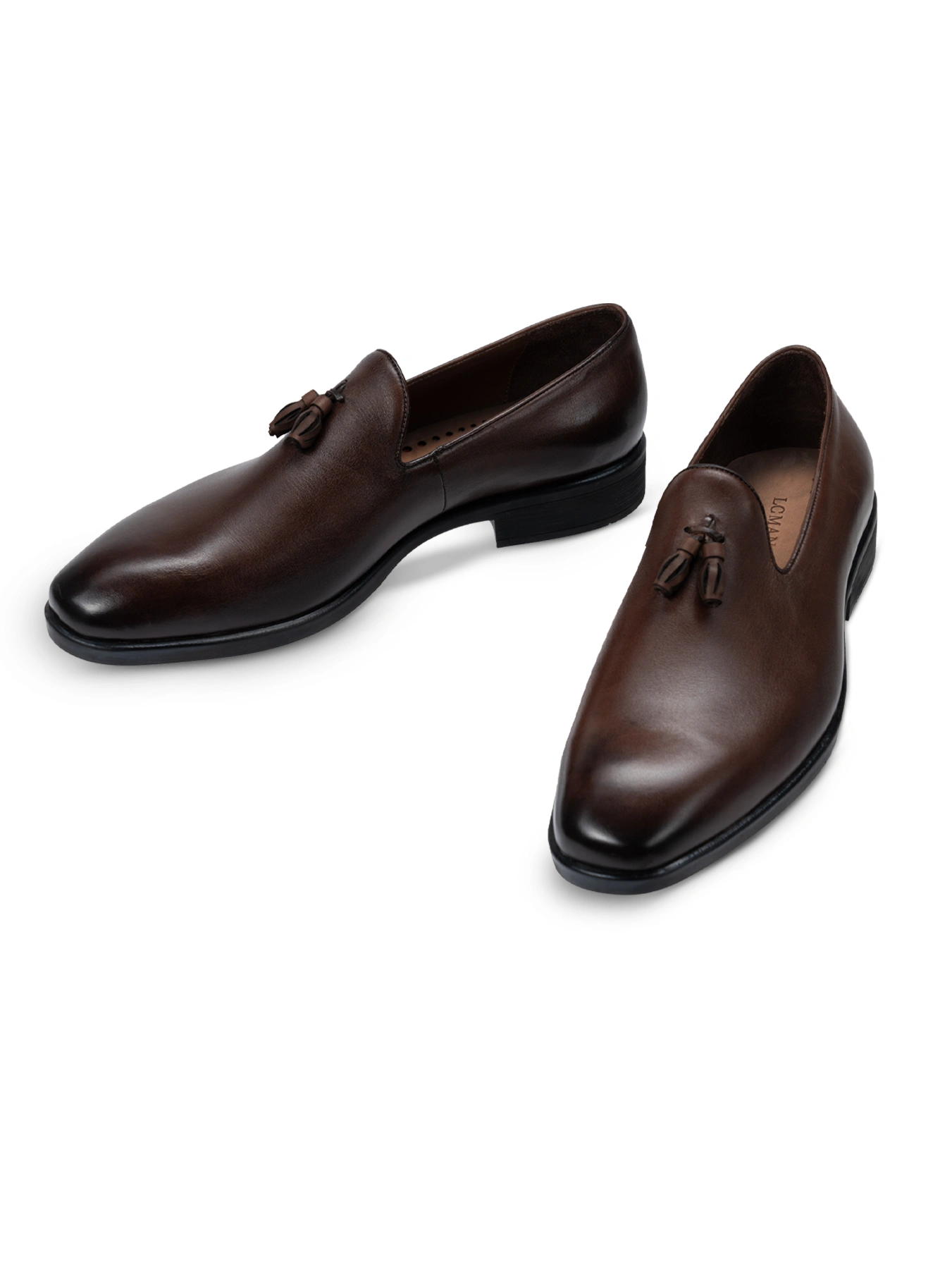 کفش چرم  قهوه ایی بدون بند منگوله دار