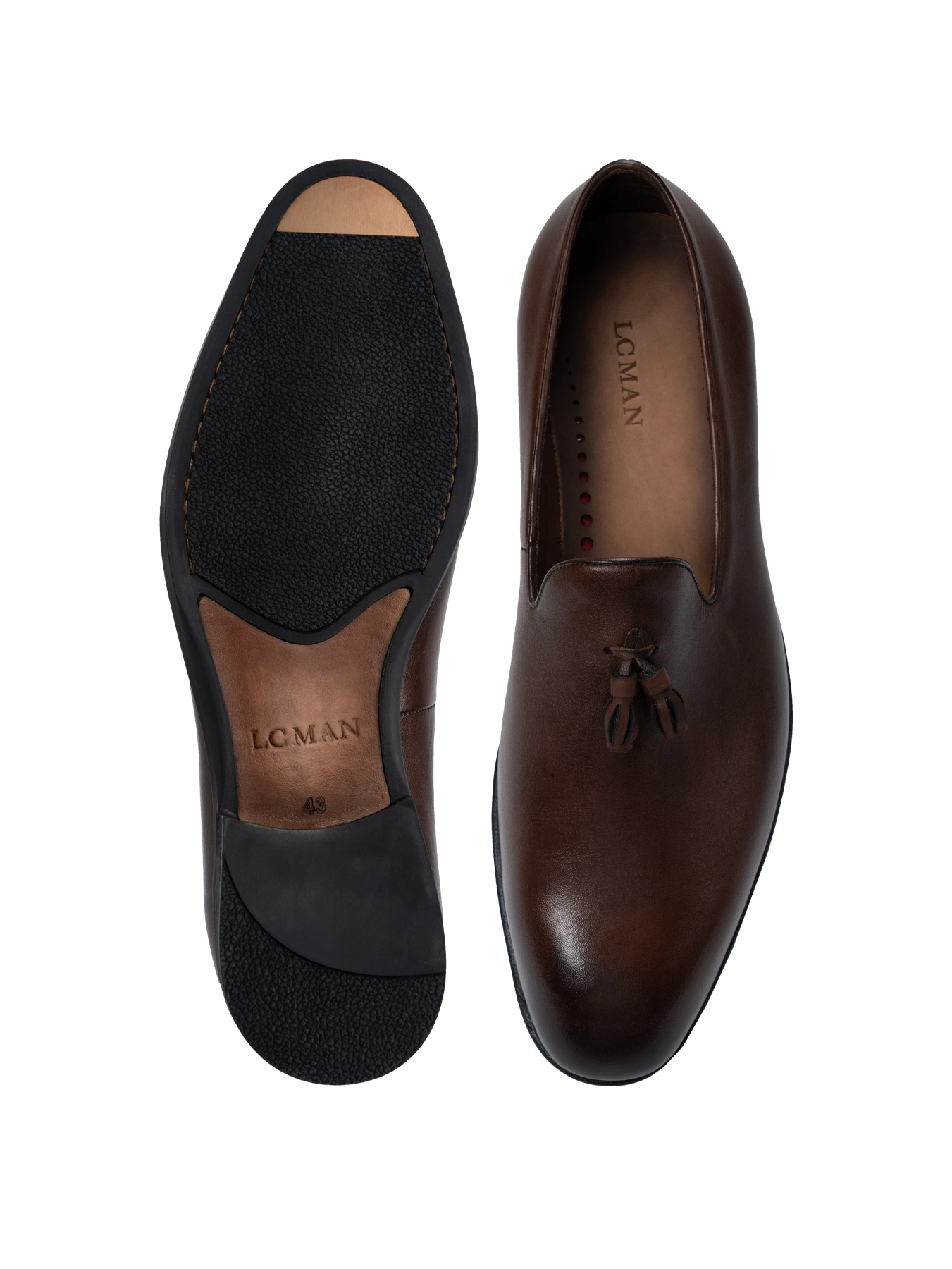 کفش چرم  قهوه ایی بدون بند منگوله دار