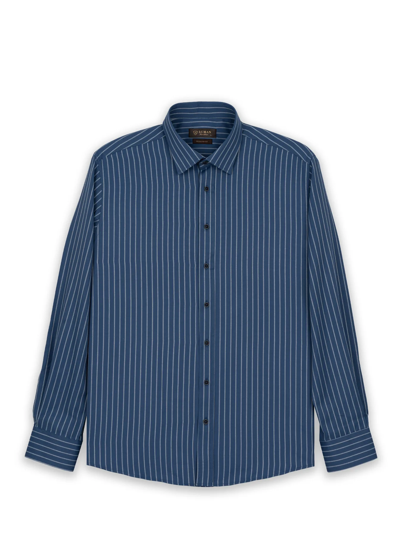 پیراهن آبی تیره راه راه آستین بلند ال سی من 56