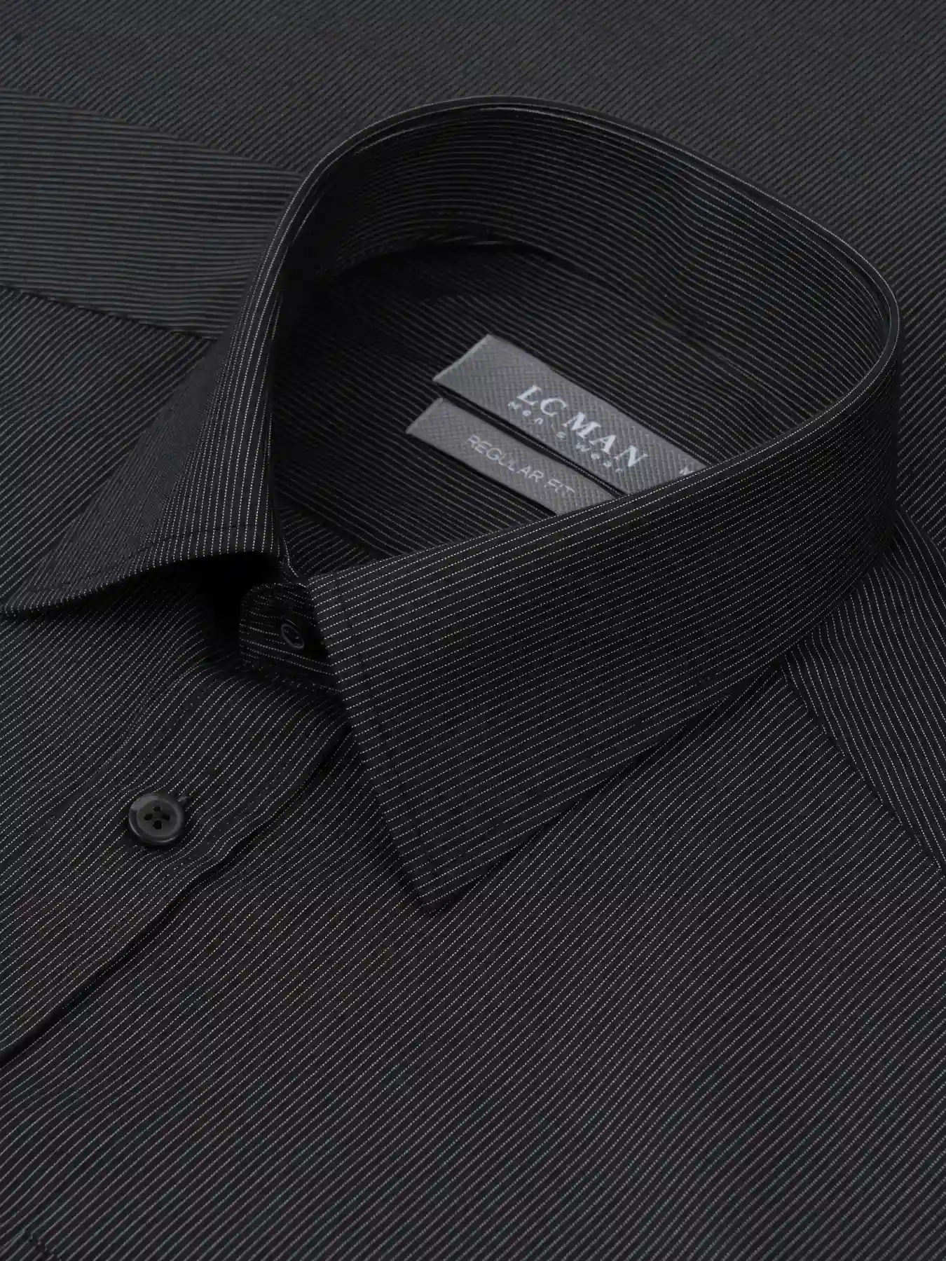 پیراهن آستین بلند راه راه ریز مشکی ال سی من 6