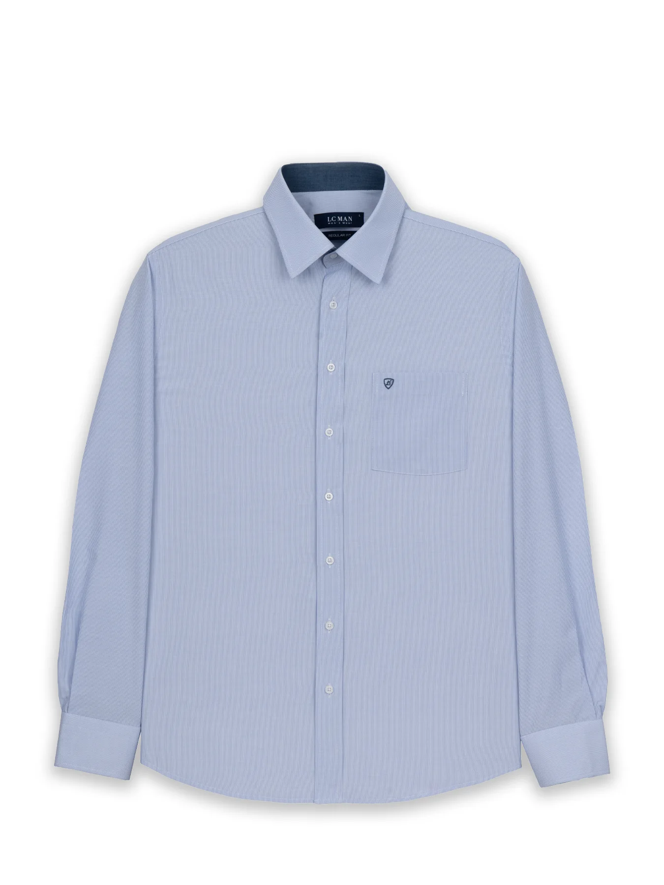 پیراهن آستین بلند آبی راه راه ریز ال سی من 20