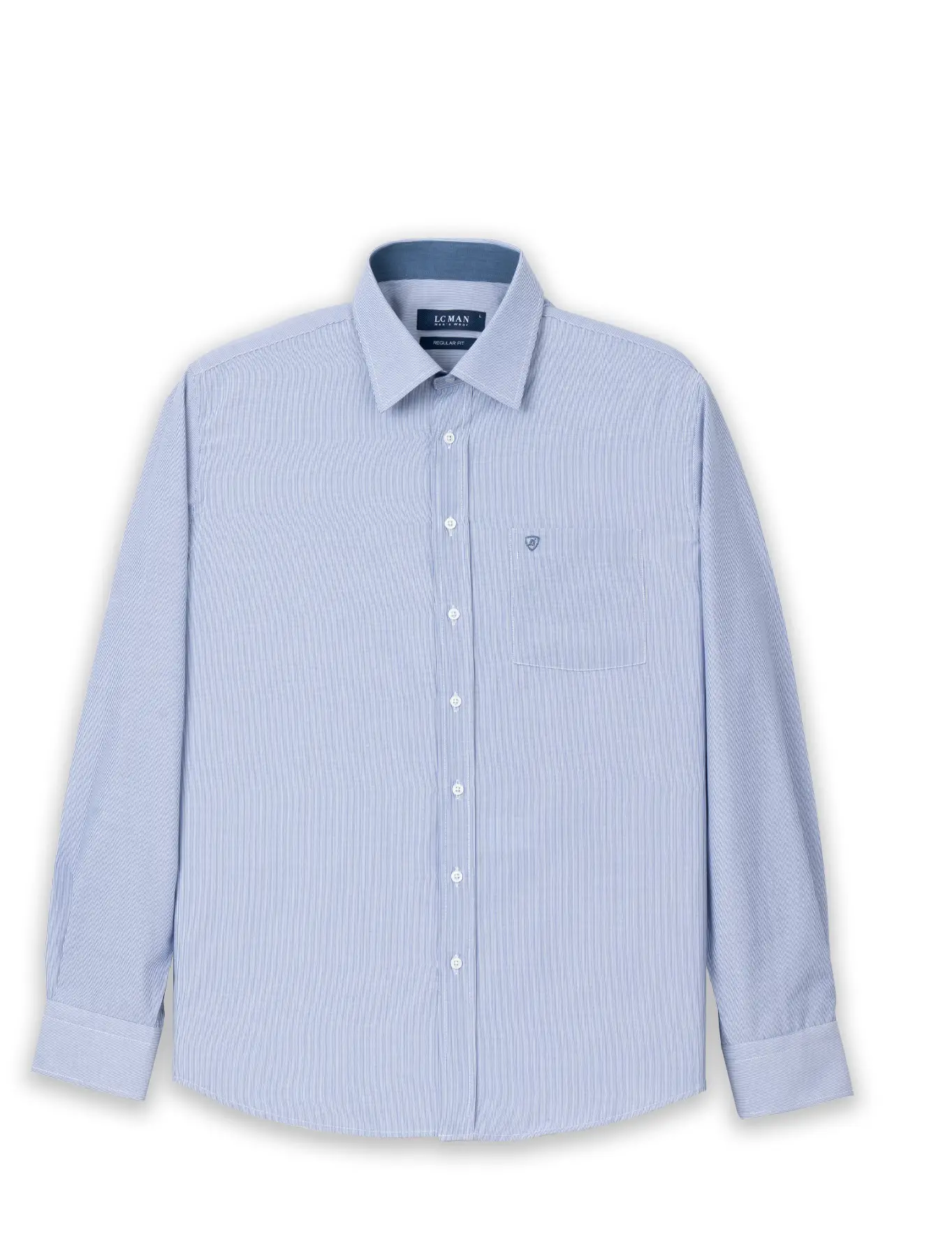 پیراهن آستین بلند راه راه ریز آبی ال سی من 20