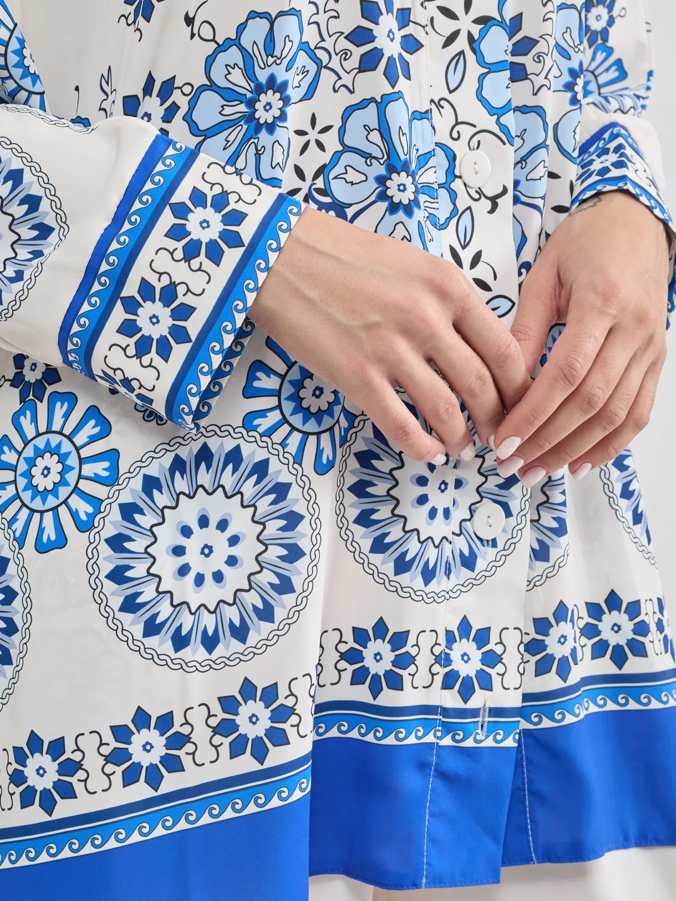 ست کیمونو شلوار حریر جلو دکمه شیری آبی