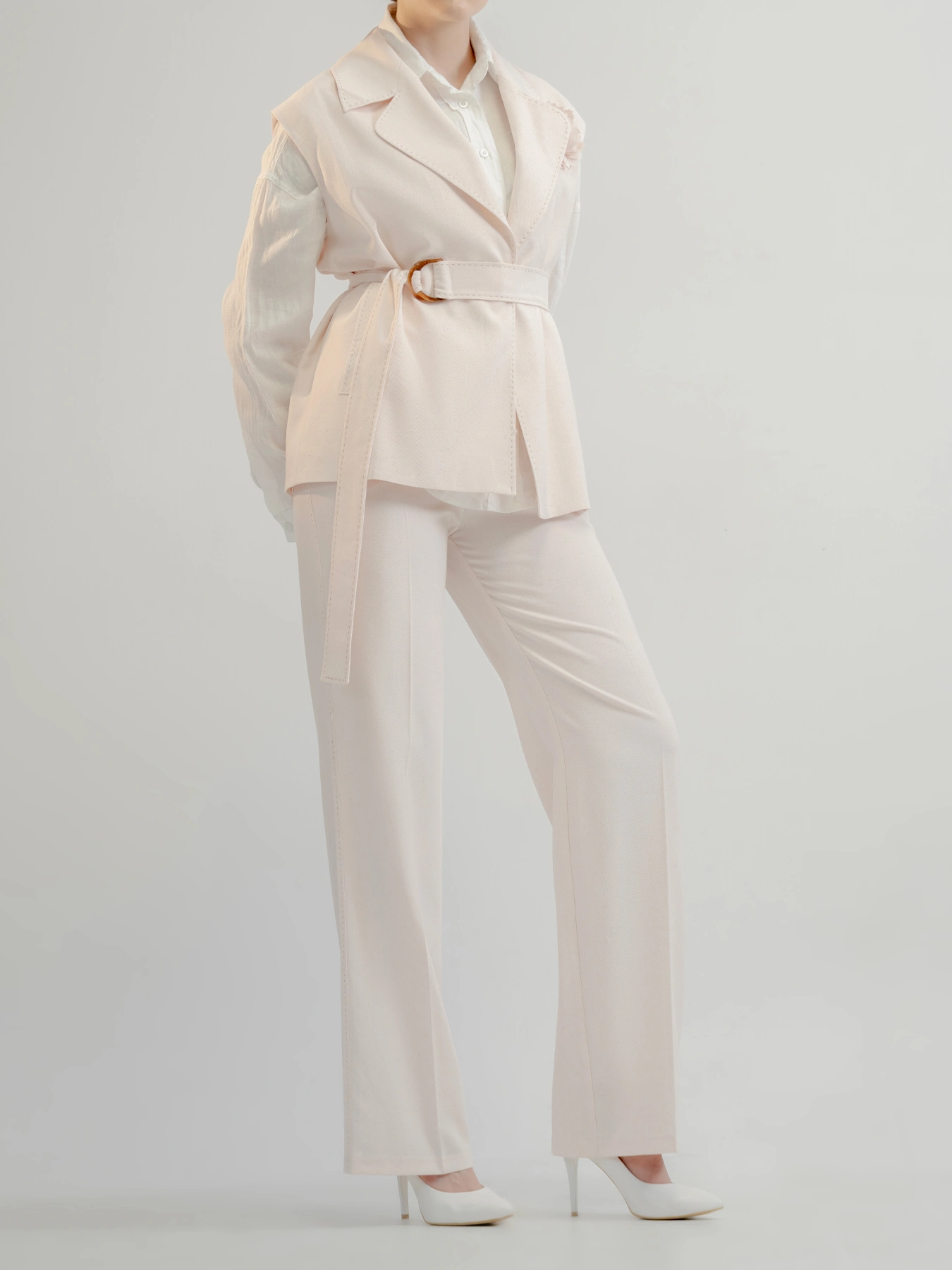 ست ژیله وشلوار جلوباز گلبهی یقه انگلیسی