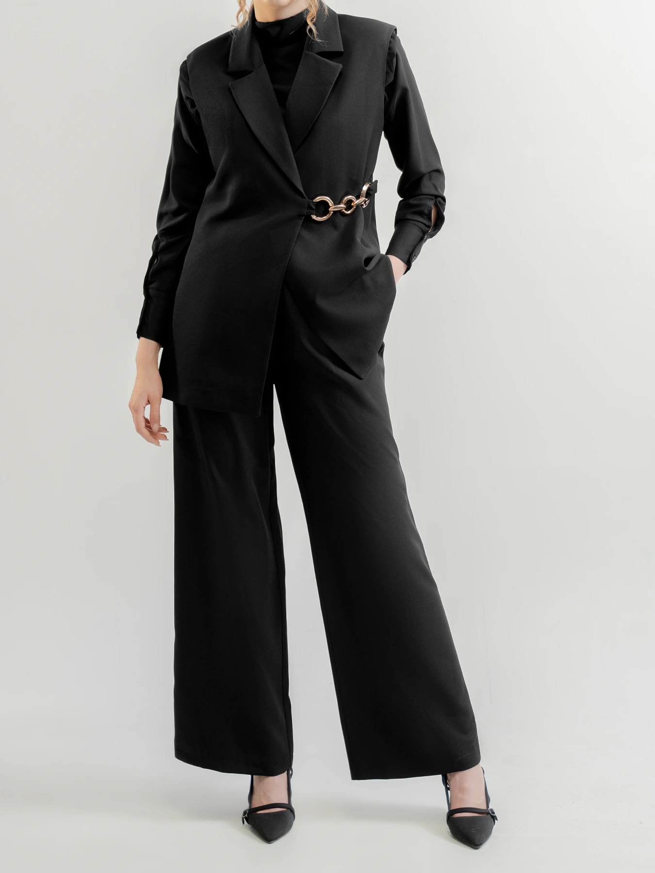 سارافن کتی یقه انگلیسی جلو باز مشکی