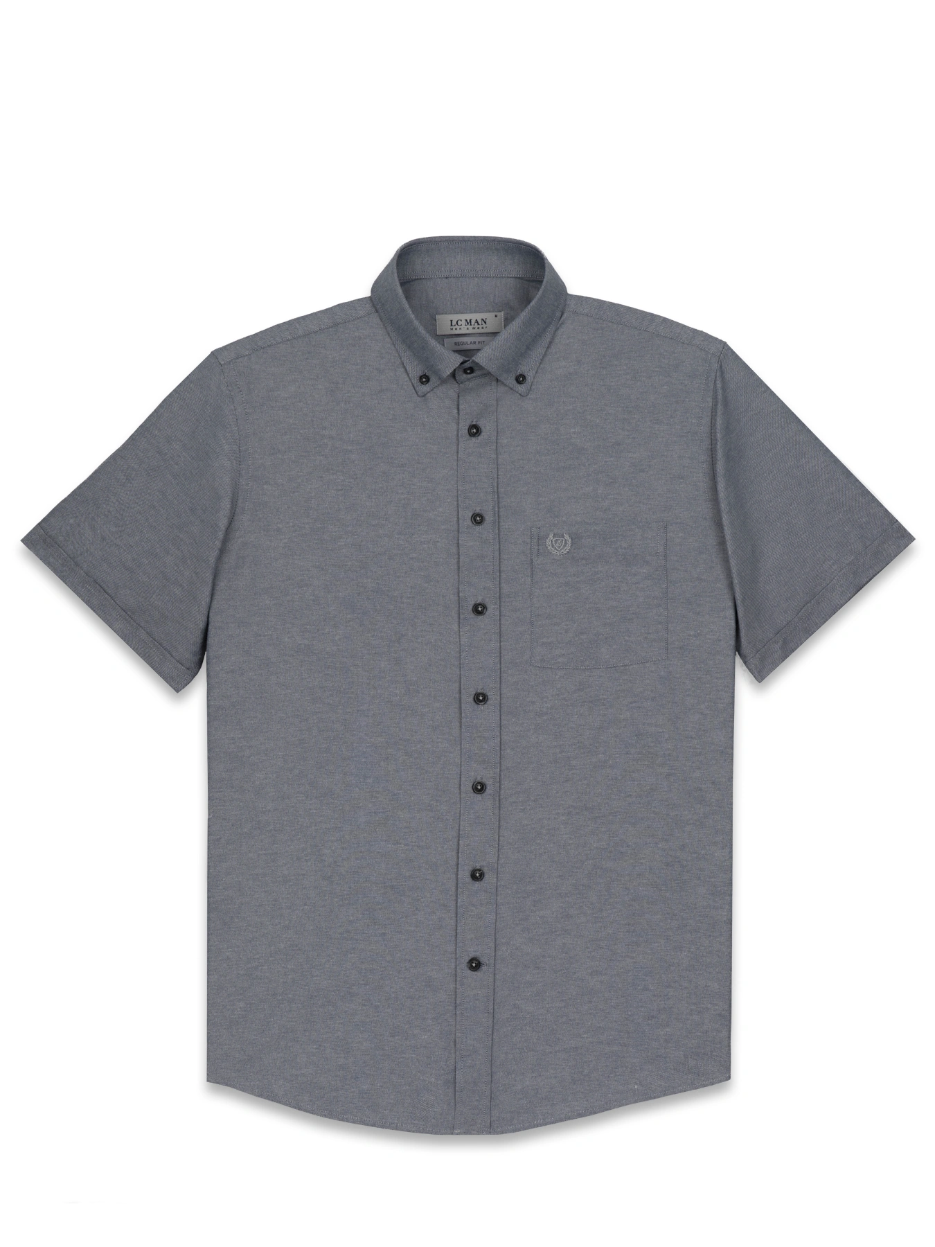 پیراهن آستین کوتاه طوسی ساده یقه دکمه دار ال سی من27