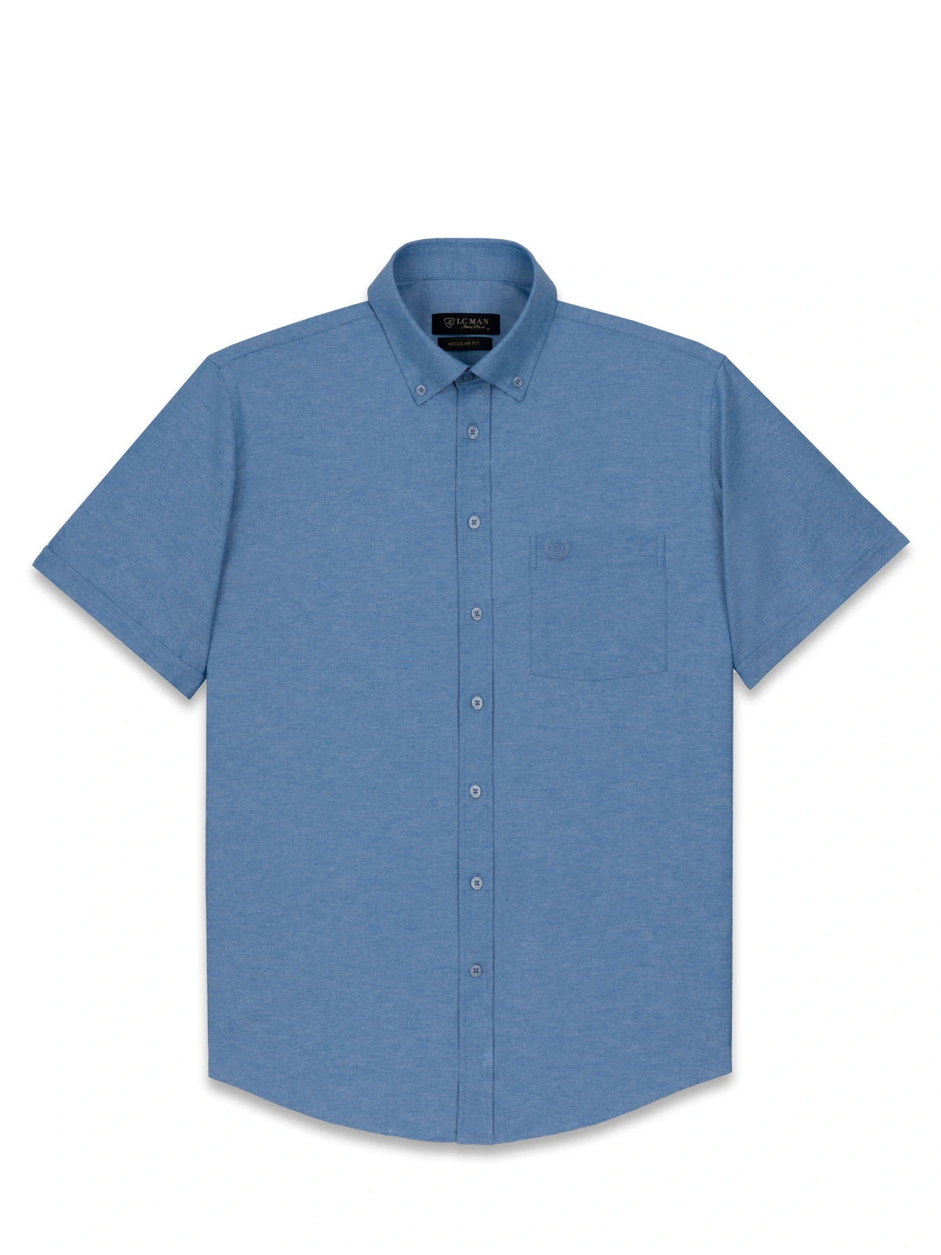 پیراهن آستین کوتاه ساده آبی یقه دکمه دار ال سی من27