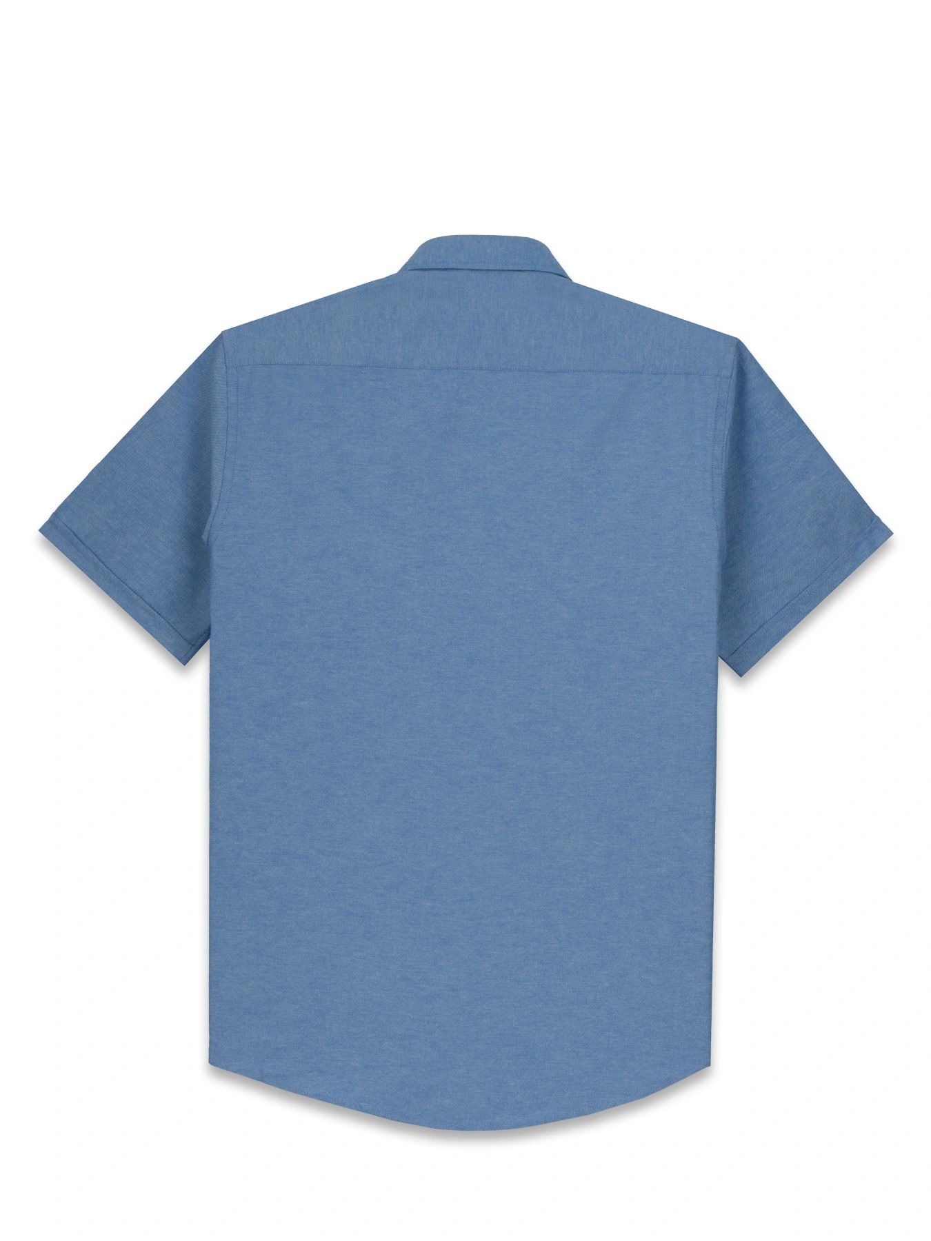 پیراهن آستین کوتاه ساده آبی یقه دکمه دار ال سی من27