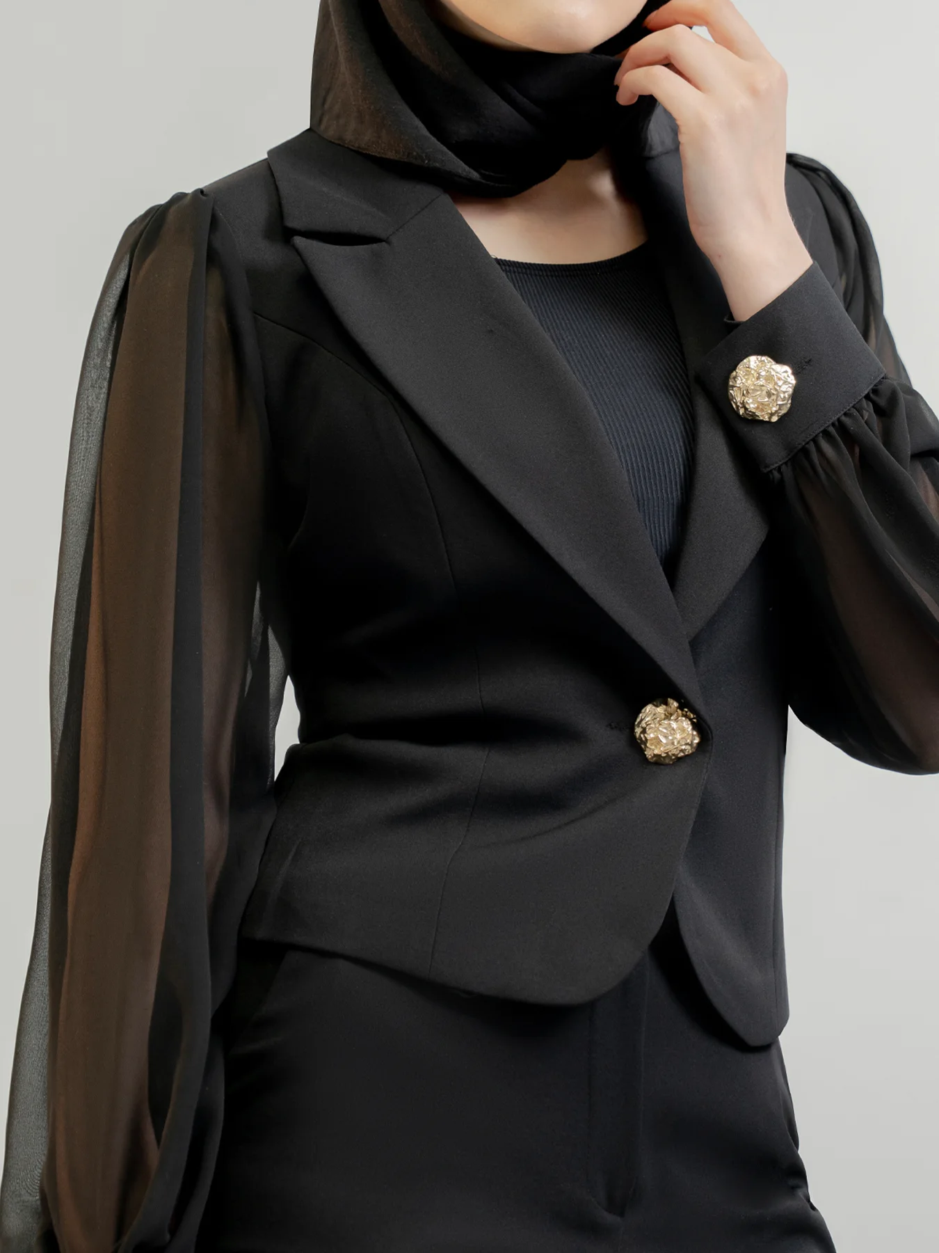 کت شلوار زنانه یقه بلیزر تک دکمه مشکی
