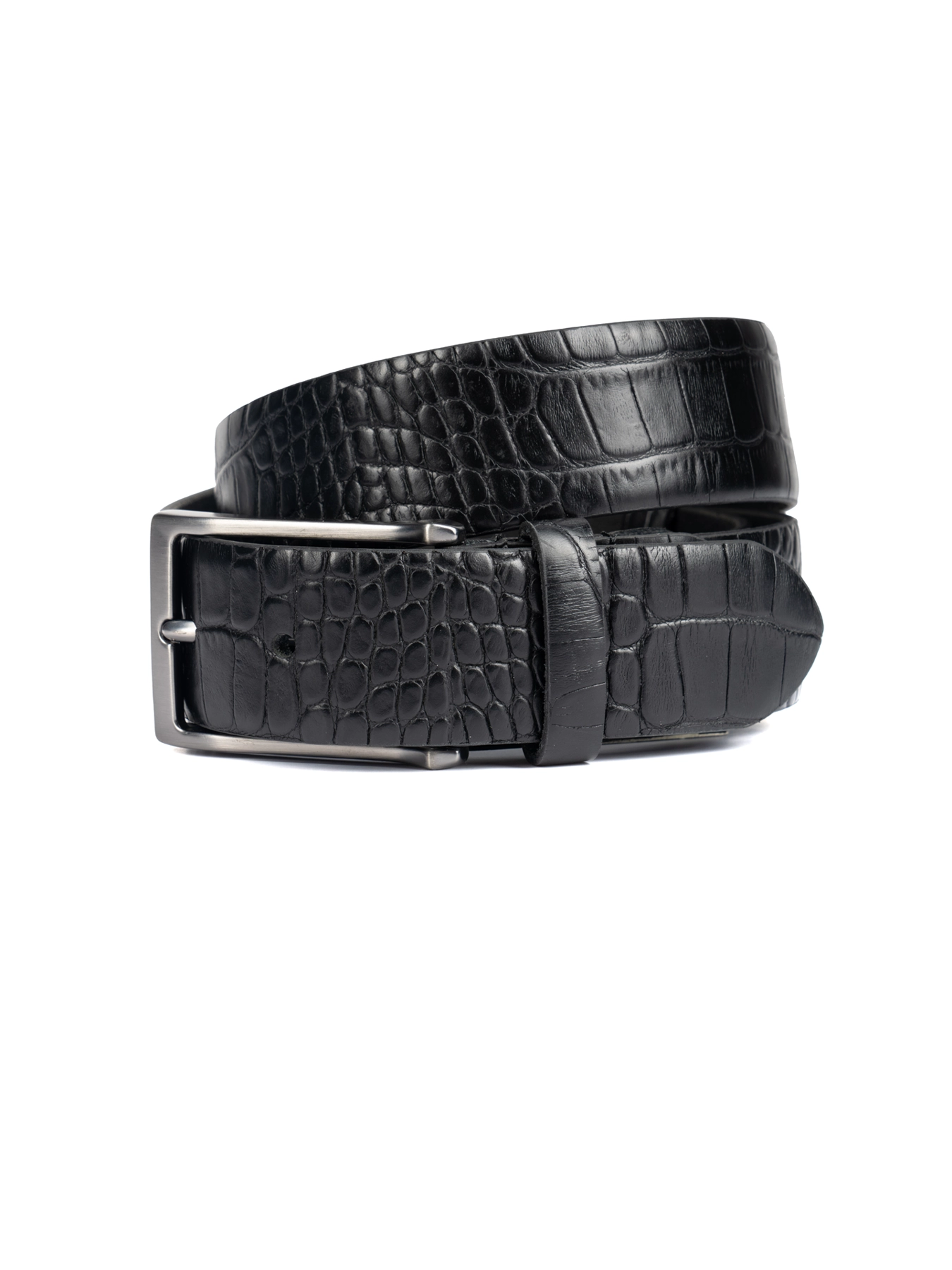 کمربند چرم مشکی زبانه دار طرح دار 81