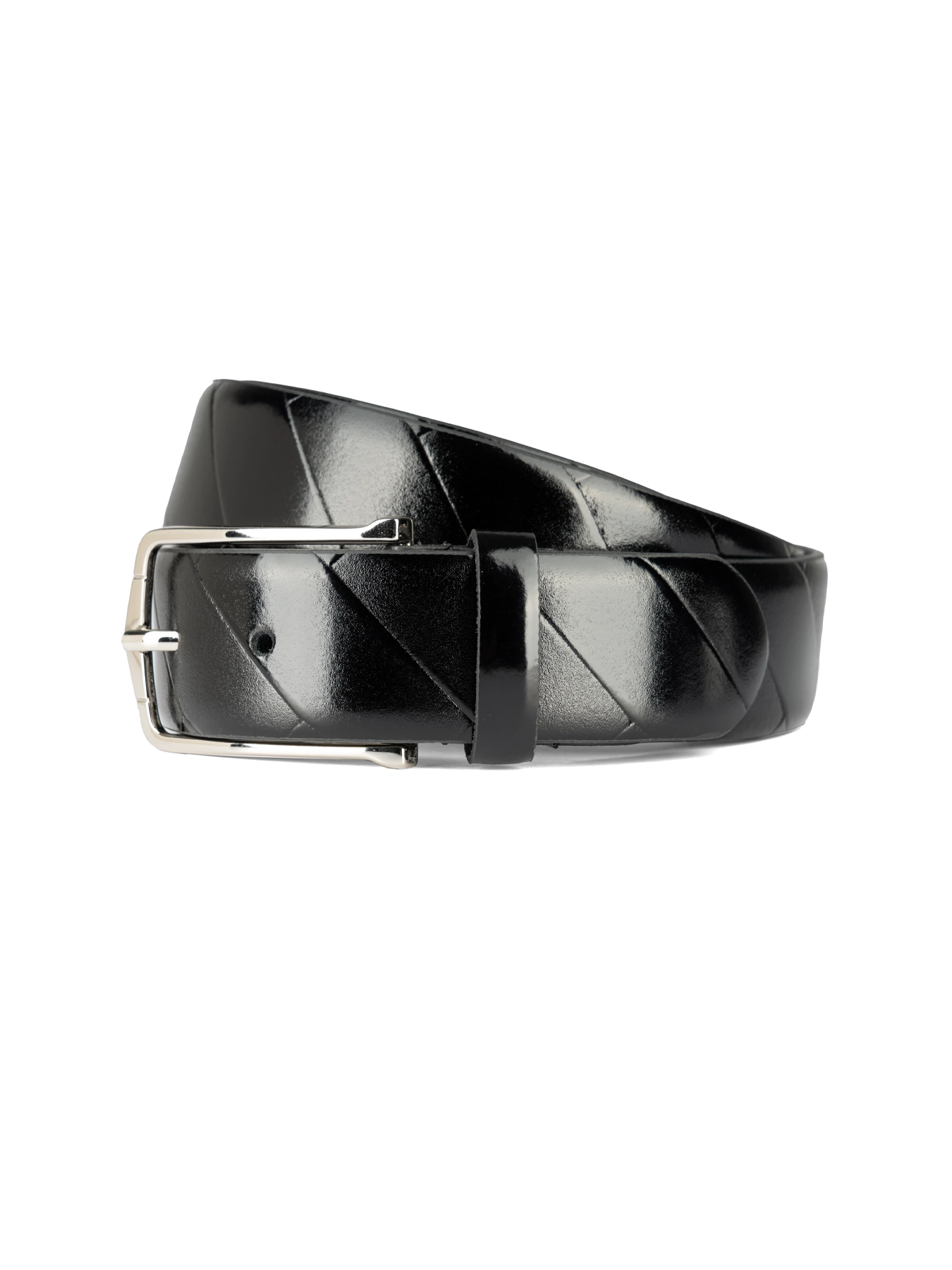 کمربند چرم مشکی زبانه دار طرح دار 20