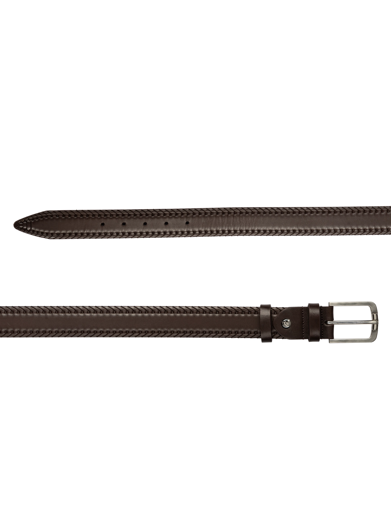 کمربند چرم قهوه ای زبانه دار طرح دو دوخت  