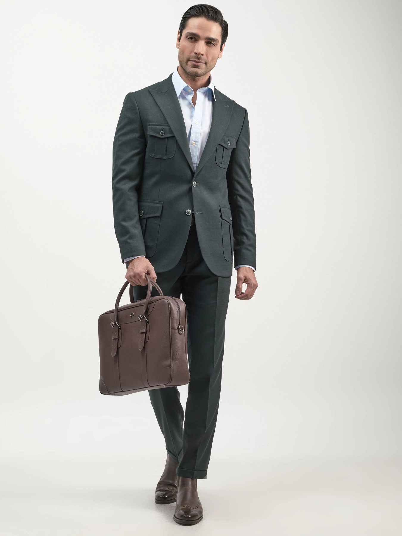 کت و شلوار یقه بلیزر چهارجیب سبز 31