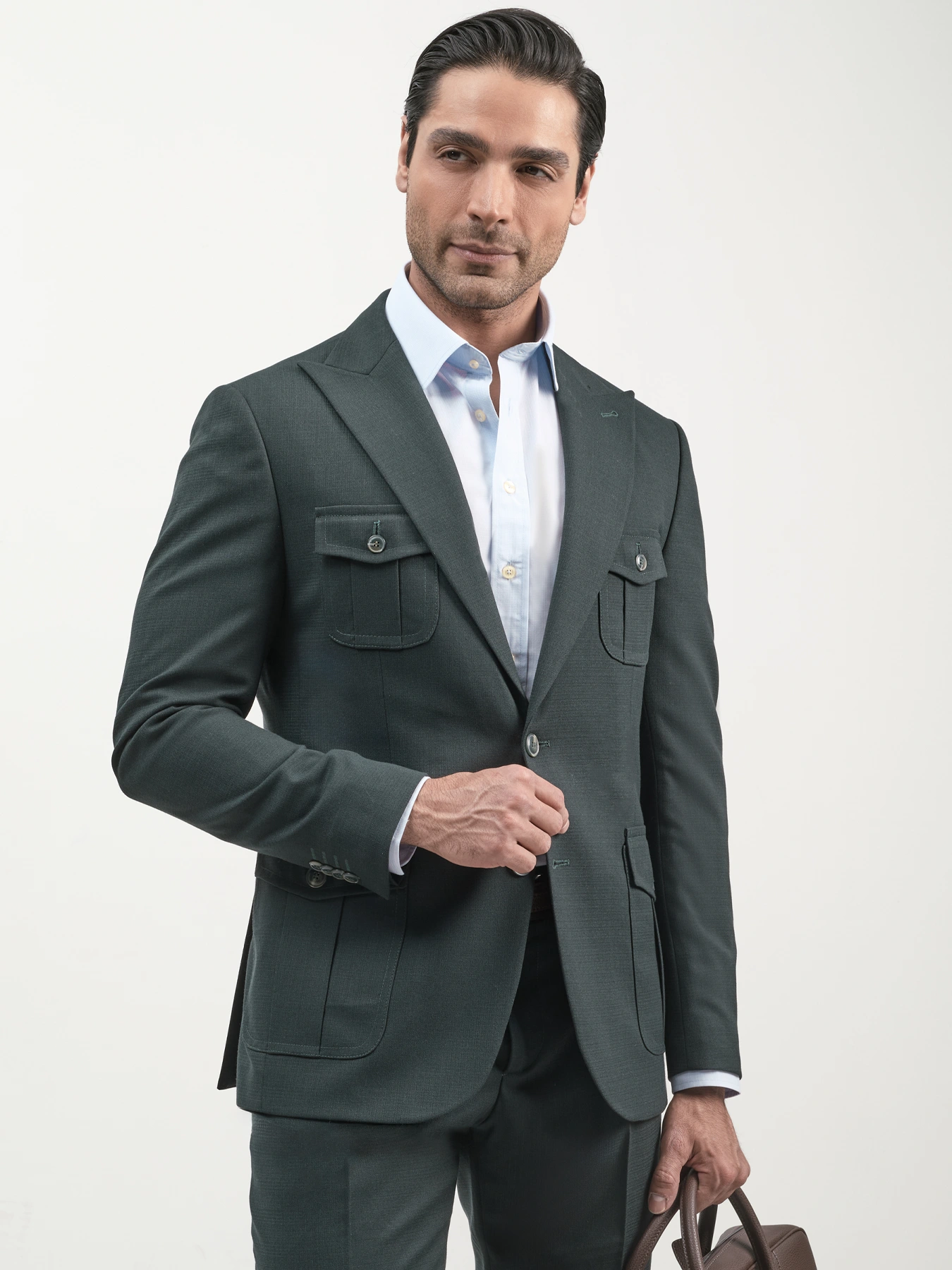 کت و شلوار یقه بلیزر چهارجیب سبز 31