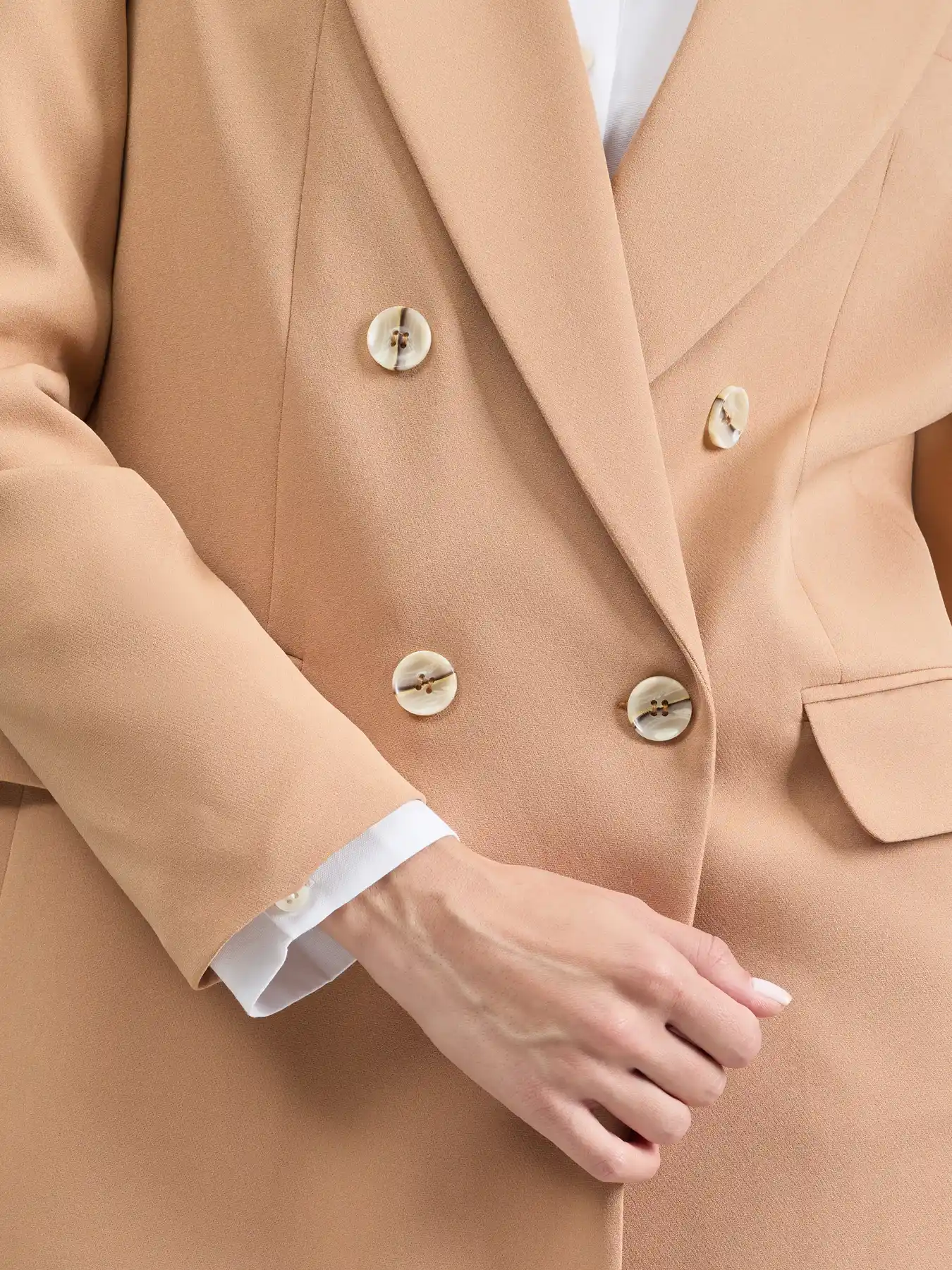 کت تک نسکافه ای زنانه یقه بلیزر دو جیب 