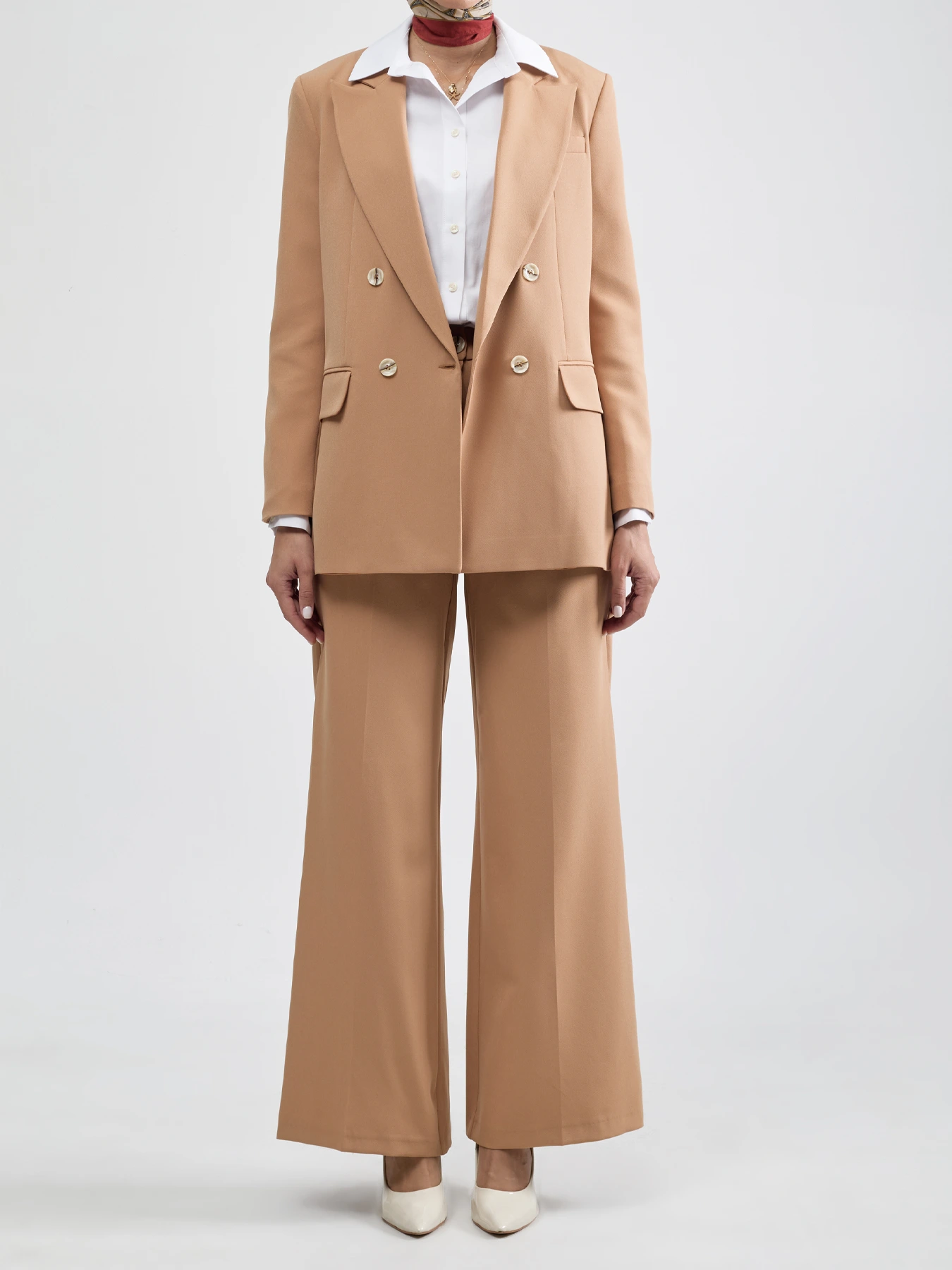 کت تک نسکافه ای زنانه یقه بلیزر دو جیب 