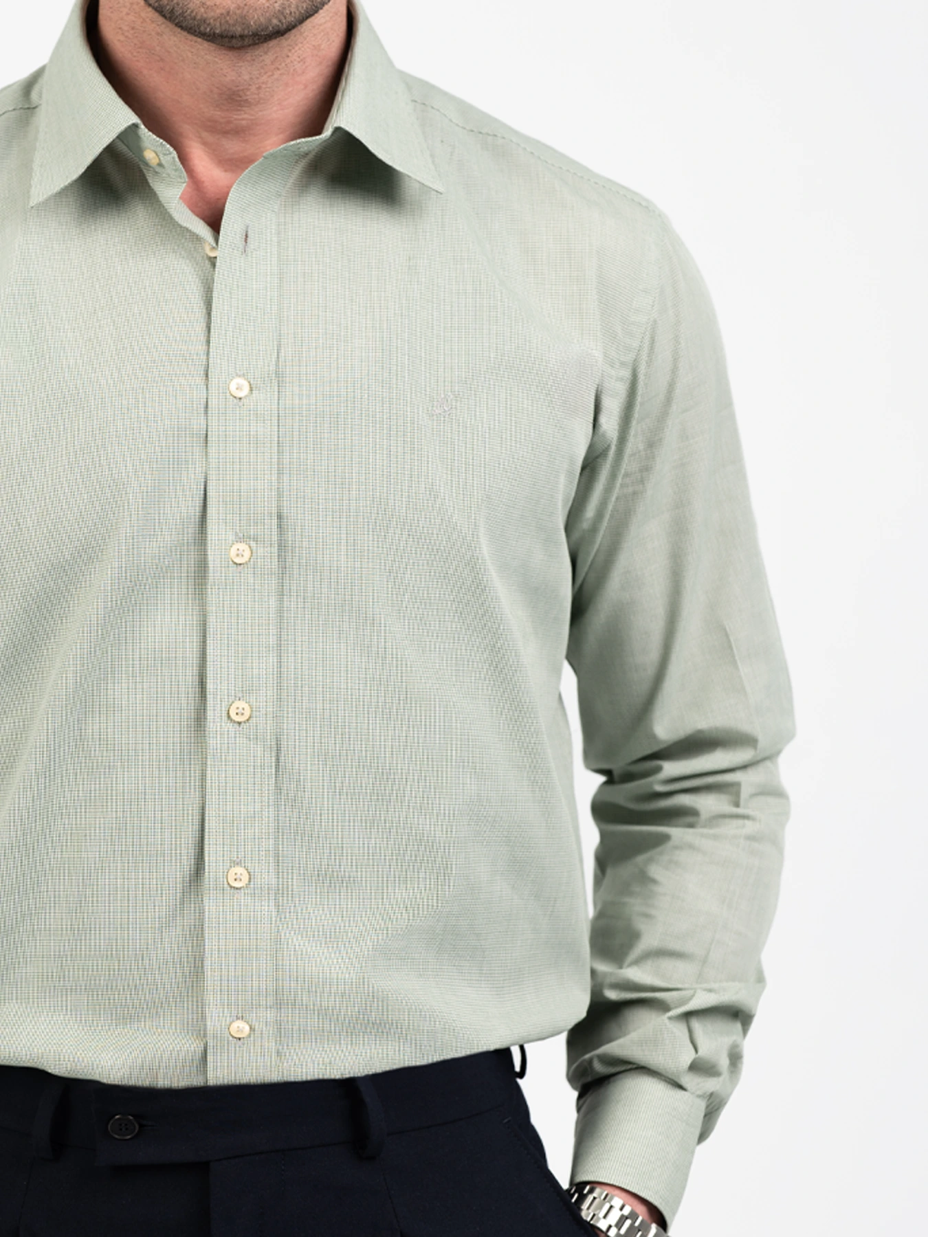 پیراهن آستین بلند سبز چهارخونه ریز 72