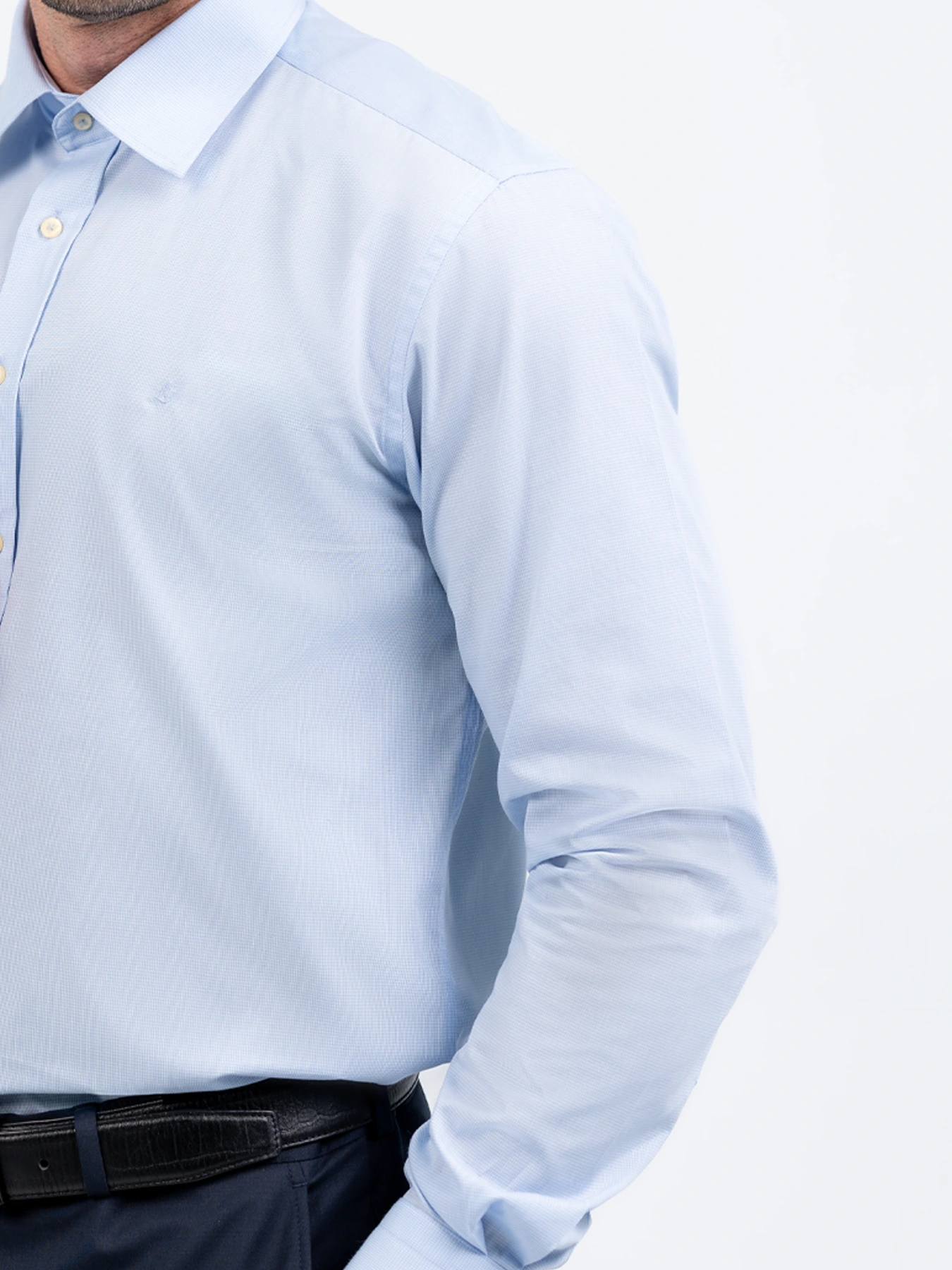 پیراهن آستین بلند آبی روشن چهارخونه ریز 78