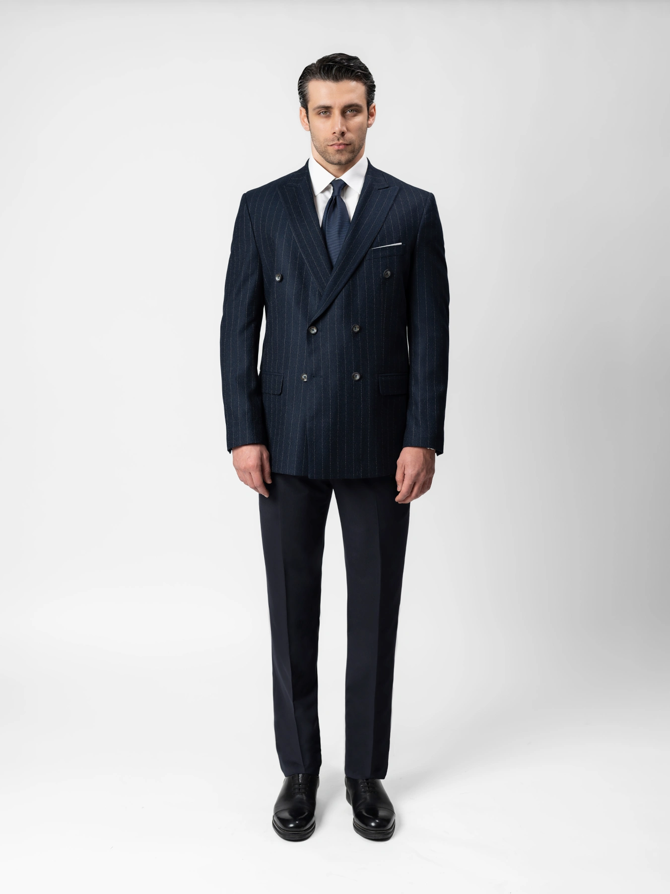 کت تک دبل برست راه راه سرمه ای 60