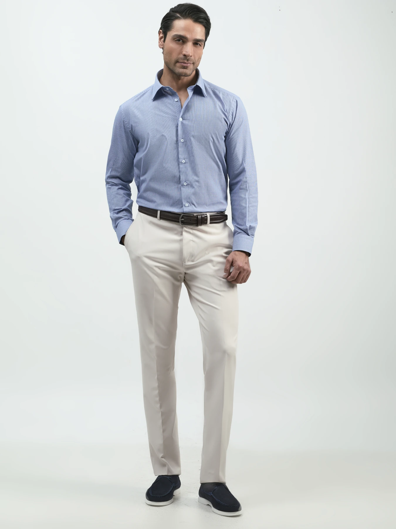 پیراهن آستین بلند چهارخونه ریز آبی 79